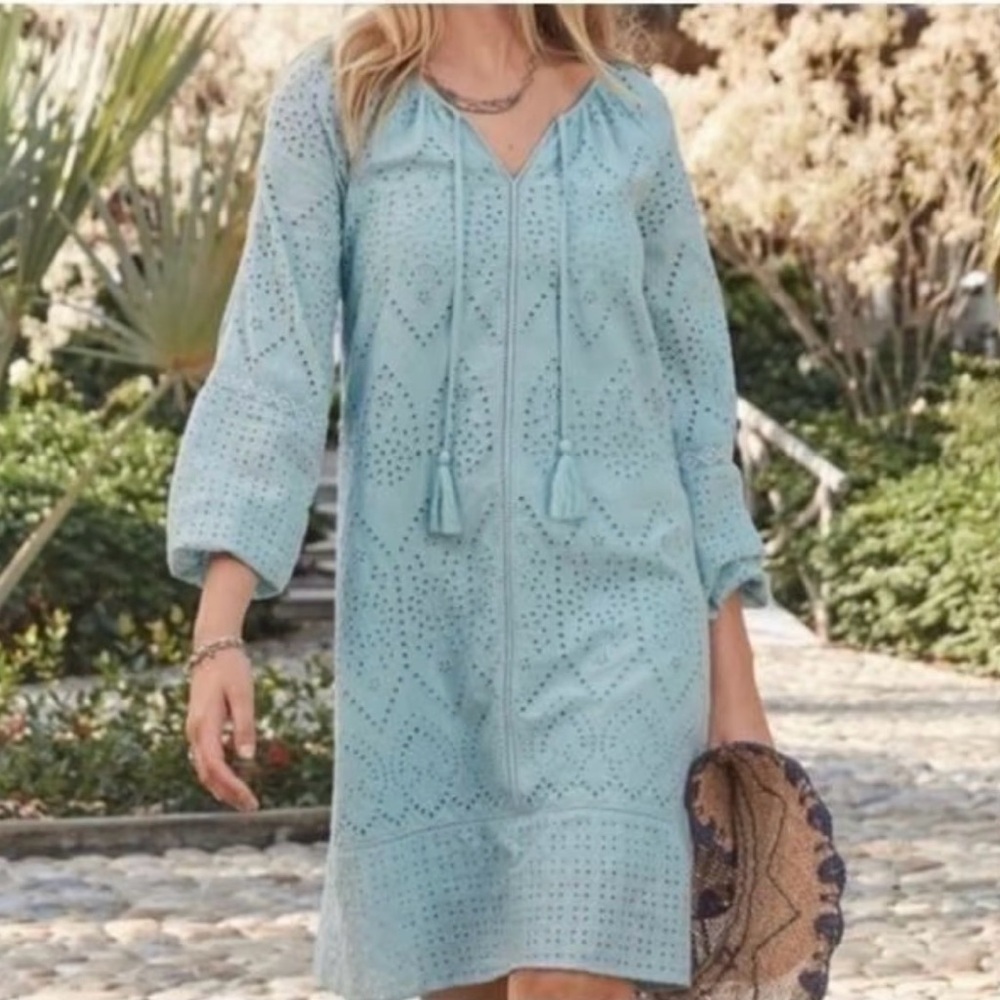 Sundance  pale blue Coastland embroidered eyelet dress cotton sz M